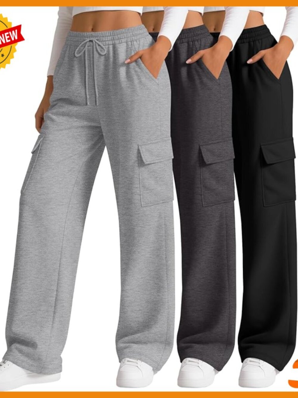 X-Large Wide Leg Cargo Sweatpants with 4 Pockets, Polyester Cotton Blend